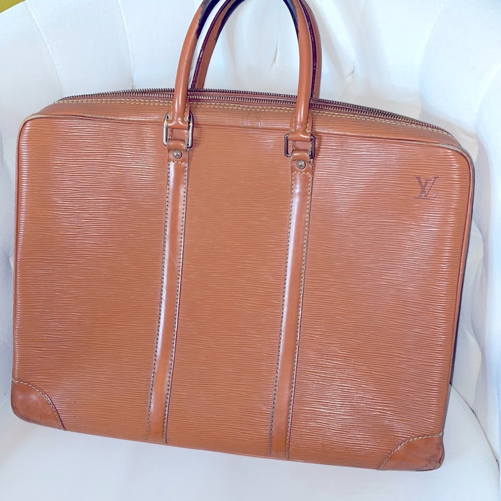 RARE Louis Vuitton LV Epi Cognac Tan Briefcase Unisex Men Women